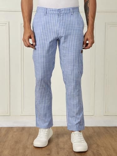 Thomas Scott Men's | Stripes | Linen | Slim Fit | Casula Trouser | Chino Pants for Men (TSB134_Blue_38) 2