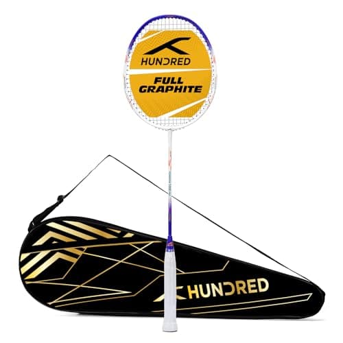 Hundred Powertek 1000 Pro Graphite Badminton Racket, Strung with Full Racket Cover, Lightweight Shuttle Bat for Intermediate Players – White/Blue