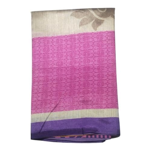 Saree for Women, Pink and Purple, Woven Floral and Scroll Pattern, Traditional Indian Ethnic Wear 3