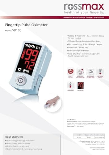 Rossmax SB100 Fingertip Pulse Oximeter With Pulse Rate Strength Indicator, Sp02 and Pulse Rate Black-Red (Black) 5
