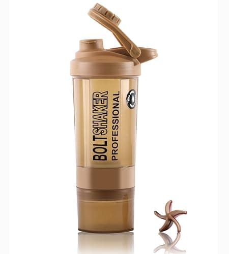 Zyro Bolt Protein Shaker Bottle 600ml Leakproof Gym Shaker with 2 Storage Compartments BPA-Free Sipper Bottle for Protein Shakes,Pre-Workout Gym Bottle for Men & Women (Brown) 4