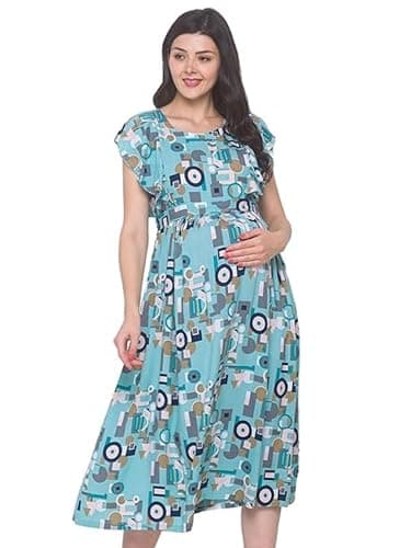AV2 Womens Viscose Regular Fit Maternity Wear | Nursing |Feeding | Breast Feeding Dress with Zippers for Post Pregnancy(5093_Blue_XXL)