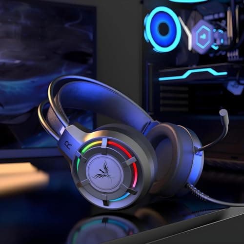 VERITY Sound Pro RGB Gaming Headset with Noise Cancelling Mic | USB Wired PC Headphones with Rainbow LED Lights, Large Drivers, Deep Bass Surround Sound & Volume Control for Laptop & Gaming 4