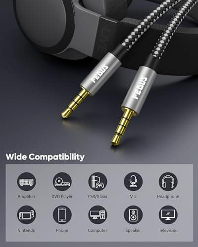 FEDUS PURETONE 3.5mm Male to Male Aux Cable Cord with Mic Microphone Support (4-Pole TRRS) 10 Meter Hi-Fi Audio, Nylon Braided, 24K Gold Plated for Phone, Car, Laptop, PC, Headphones,Speaker, Earphone 2