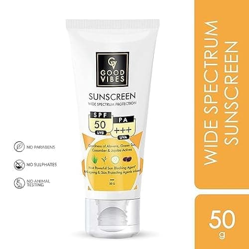 SPF 50 PA+++ Sunscreen Cream | Broad Spectrum Protection | Lightweight Non-Greasy Sunblock with Aloe Vera Green Tea Cucumber Jojoba | Hydrating Daily Face & Body Sunscreen for Men Women 50g. (Pack Of  3