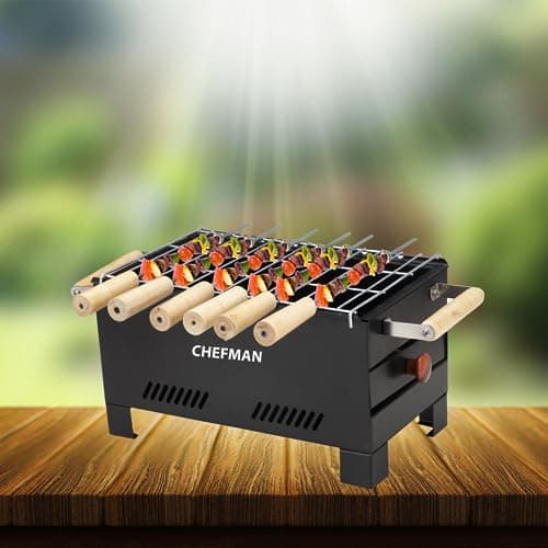 Chefman Charcoal Barbeque | Grill Barbeque | Grill Set for Home | Foldable Charcoal Tandoor | Outdoor BBQ | Grill Chicken Maker | with 6 Skewers with Gloves | Black 2