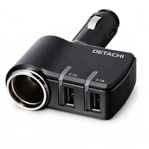 DETACHI Car Charger 3.1A Dual USB Fast Charging Adapter with 12V/24V Socket Lighter Socket Splitter, LED Charging Indicator, Universal Mobile Charger for Phone, GPS, Dash Cam & Car Accessories