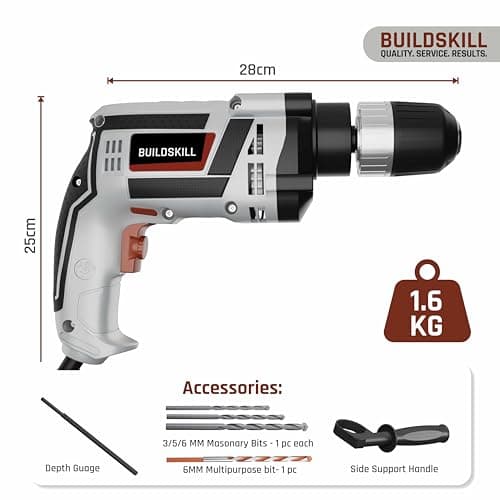 BUILDSKILL 800W Impact Drilling Machine for Home Use | 13MM Keyless Chuck | Copper Motor | 3300 RPM Variable Speed | Forward & Reverse | Drill Machine for Wall Drilling, Screwdriving & Impact Drilling 3