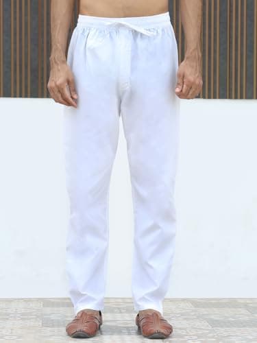 KRAFT INDIA Men Silk Rayon Ethnic Motifs Embroidered Mandarin Collar Sequinned Teal Blue Kurta with Elastic Waistband White Pyjama 4