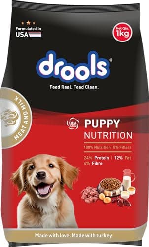 Drools Puppy Dry Dog Food 1kg | Meat and Milk Flavour | Supports Healthy Brain Development and Cognitive Function | Antioxidants | Chelated Minerals | Better Bioavailability of Minerals