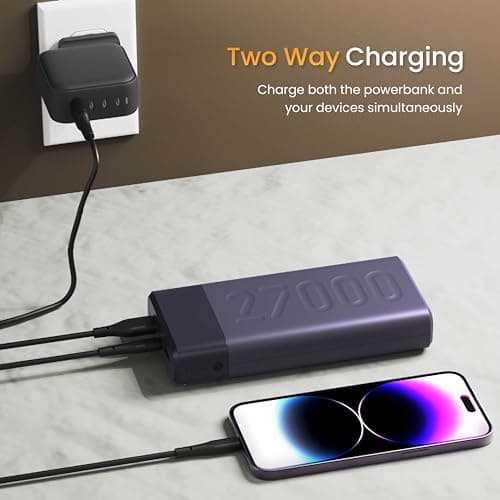 Ambrane 27000mAh Powerbank, 22.5W Fast Charging, Triple Output (2 USB & 1 Type C), PD, Quick Charge for iPhone, Android & Other Devices, Made in India + Type C Cable (Stylo Pro 27K, Deep Purple) 5