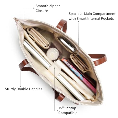 Fastrack Hustle Laptop Bag (tan)| Faux-Leather Laptop Bag for Men & Women | 15-Inch Laptop Compatible | Black Bag with Gold Hardware & Double Handle | Zipper Closure & Multiple Pockets for Organized S 4