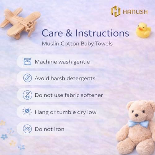 HANUSH Muslin Baby Bath Towel (Pack of 3)|100% Organic Muslin Cotton| Newborn Swaddle Wrap (75 * 75 cm)| Highly Absorbent Ultra Soft Breathable Lightweight Towels for Infants, Toddlers, Boys & Girls 5