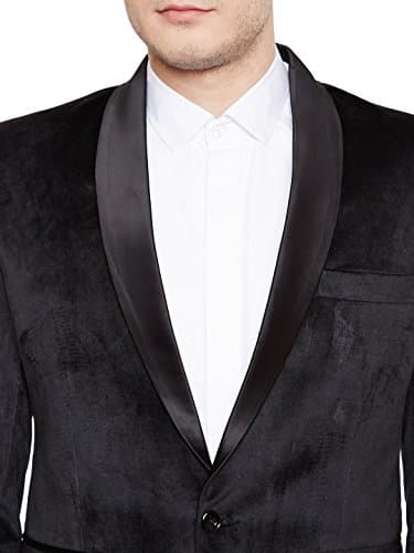 Wintage Men's Regular Fit Tuxedo Formal Blazer (Tuxvelvet201Color3S38_Black_38) 4