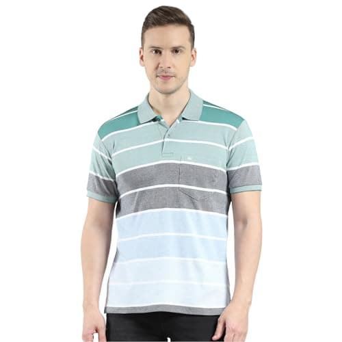 Monte Carlo Men's Regular Fit Striped Polo T-Shirt | Half Sleeve | Collared Neck | Casual Wear T Shirt for Men's Green XL (Pack 1)