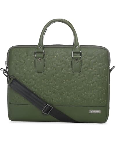 eller santé® 15 Inch Laptop Bag Leather Collection Messenger Organizer Shoulder Sling Office Bag for Men & Women With Adjustable Strap for Laptop and MacBook up to 15" (Green)