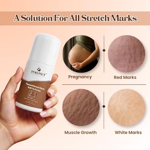 POKONUT Stretch Mark Repair Combo, Cream & Roll-On Serum, with Hyaluronic Acid, Rosehip Oil, Vitamin E, Day & Night Routine, 100g 3