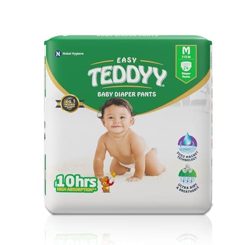TEDDYY Easy Baby M Size Diaper Pant Style | 74 Count (Medium) | 7–12 kg (Pack of 1) | Long Protection Hours | Anti-Bacterial | Airy Breathable Fit | Rapid Soaker Channels with Wetness Indicator