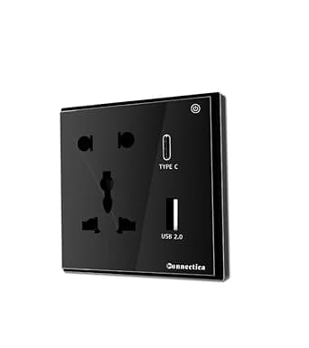 Connectica Universal Socket and PD Charger Switch, Power Delivery Charging Adapter | Power Adapter | 16 Amp | Ideal for homes, offices, hotels, and workstations