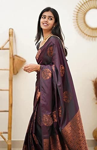 Yashika Women's Banarasi Cotton Silk Jacquard Saree (MUDRA Purple 4