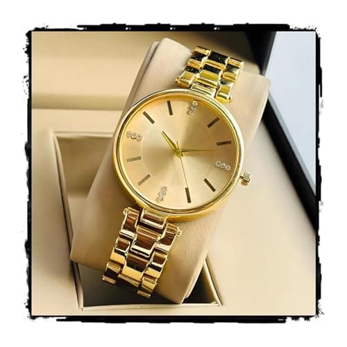 styledose Women Analogue Wrist Watches for Women's & Girls&Miss&Ladies Diamond Studded Dial Rosegold Colored Stylish Bracelet Strap (Gold)