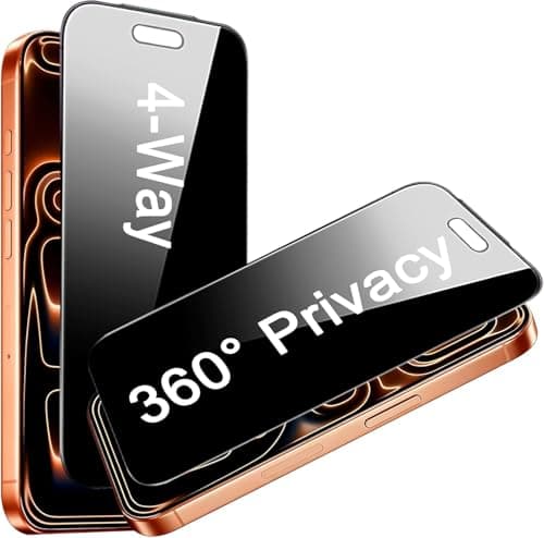 JGD PRODUCTS Anti-Spy 4-Way 360° True Privacy Tempered Glass Militry-Grade Protector for iPhone 17 Pro,Case Friendly, 9H Hardness, Easy Installation