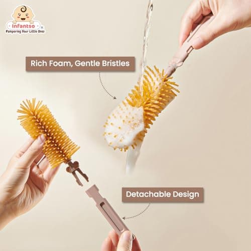 Infantso Robust Bear (6-in-1) 360° Movable Silicone Bristle Baby Feeding Bottle & Nipple Cleaning Brush Set | Easy to Clean Bottle Corners for Narrow Neck & Wide Neck | BPA Free, Easy Drying Storage 5
