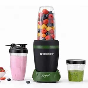 Wonderchef Nutri-Blend Turbo 750W Mixer Grinder Blender Smoothie Maker, 22000 RPM, 3 Jars, Stainless-Steel Blades, Sipper Jar & Lid, FREE Recipe Book by Chef Sanjeev Kapoor, Black & Green