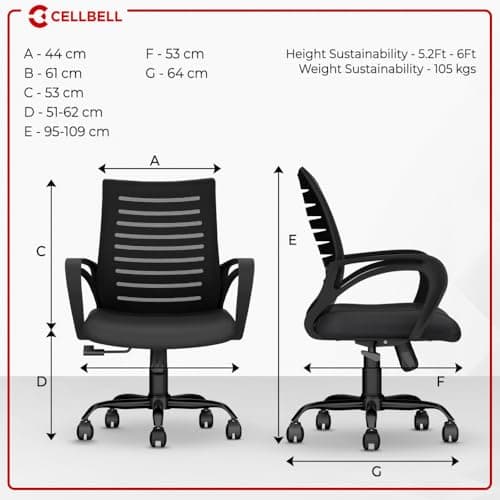 CELLBELL Desire C104 Mesh Mid Back Chair | Ergonomic Office, Study, Revolving, Computer Chair for Work from Home Heavy Duty Metal Base, Seat Height Adjustable (Black) 2