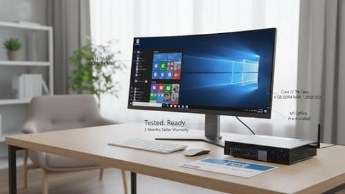 Mini Desktop PC | Core i3 7th Gen | 4 GB RAM | 128GB SSD | Windows 10 Pro | MS Office | Tested & Ready | 5G WiFi II Charger Included II 3 Months Seller Warranty (128, GB, 4, GB) 3