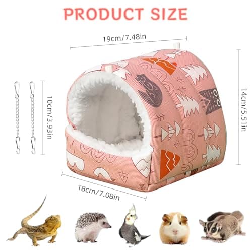 Qpets® Winter Warm Plush Bird Nest Hut, Small Animal Hanging Hideout & Sleeping Bed, Cozy Fleece Cave with 2 Metal Chains for Birds, Hamsters, Guinea Pigs (19cm x 18cm) 2