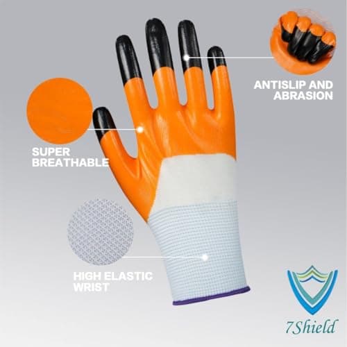 7Shield Multipurpose Cut Resistance Polyester & Nylon, PU Nitrile Coating Work Safety Gloves, Hand & Fingers, Welding, Mechanical, Construction, Agriculture– Heavy Duty (Tiger Print) (10 PAIR) 3