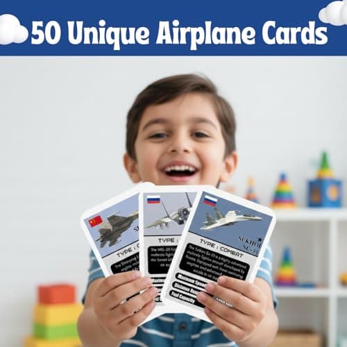CocoMoco Kids Airplane Trump Card Game for Kids, Learning Games and Educational Playing Cards, Birthday Return Gift for Kids Ages 6-7, 8-10, 11-12 Year Old Boys and Girls (Pack of 10) 3