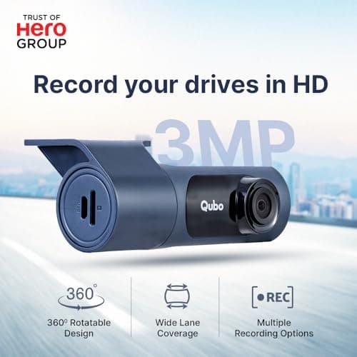 Qubo Car Dashcam Pro X by Hero Group | 3MP 1296P FHD+ Camera | NightPulse Vision | Wide-Angle FOV | Supercapacitor | Built-in Wi-Fi, Mic | App Control | G-Sensor | Up to 1TB Storage | (Midnight Blue) 2