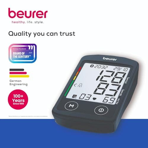 Beurer German Engineering BM 46 Connect Digital Blood Pressure Monitor with USB-C Port| Upper Arm BP Machine with XL Display I Bluetooth App Connectivity I Large Cuff I Memory space of 240 readings I  2