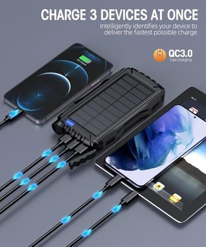 Solar Charger Power Bank 42800mAh, Portable Charger, Solar Power Bank,External Battery Pack 5V3.1A Qc 3.0 Fast Charger Built-in Super Bright Flashlight (Black) 3