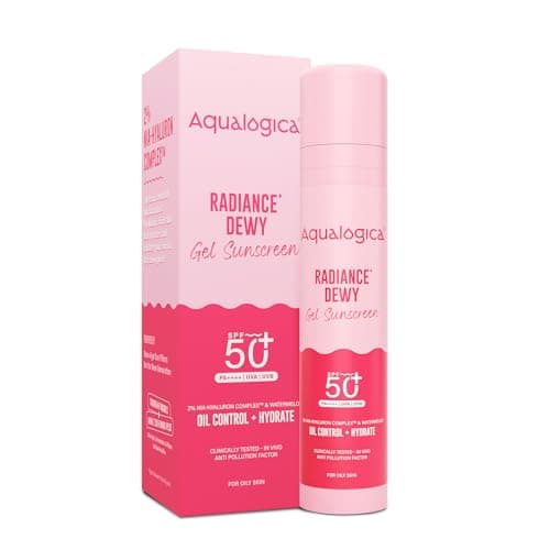 Aqualogica Radiance+ Dewy Gel Sunscreen - 50g | SPF 50+ PA++++ | In-Vivo Tested | New-age Filters | Anti Pollution Factor | For Bright & Radiant Skin | Fragrance-Free & No White Cast | 2% Nia-Hyaluron