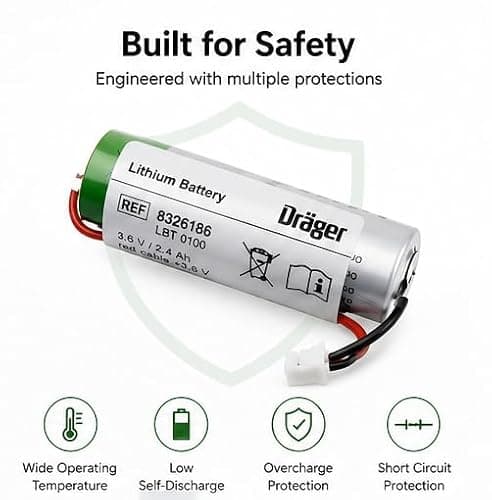 MICROUSB Designed for Drager LBT 0100 8326186 Compatible Rechargeable 3.6V 2400mAh Lithium Battery Pack of 1 3