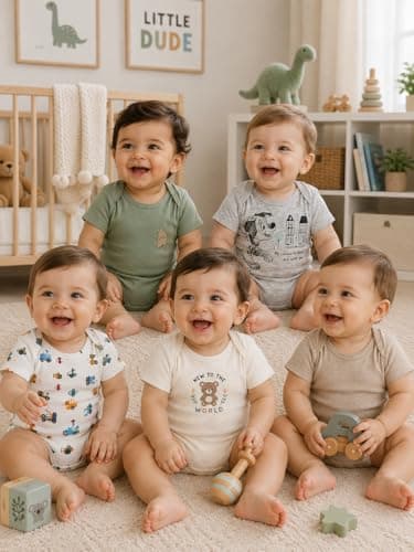 TuddyBuddy 100% Cotton Multi Color Romper/Bodysuit for Baby Boy & Baby Girl - Pack of 5 Bodysuits (Pack of 5 - Blues & Greys - Half Sleeves, 18-24 Months) 3