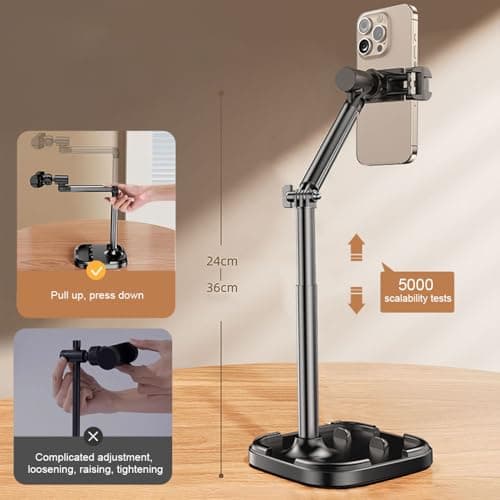 FKU Adjustable Mobile & Tablet Stand Holder for Desk | Stable Base & Anti-Slip Design for Streaming, Video Calls, Online Meetings, Online Classes and Live Sessions 3