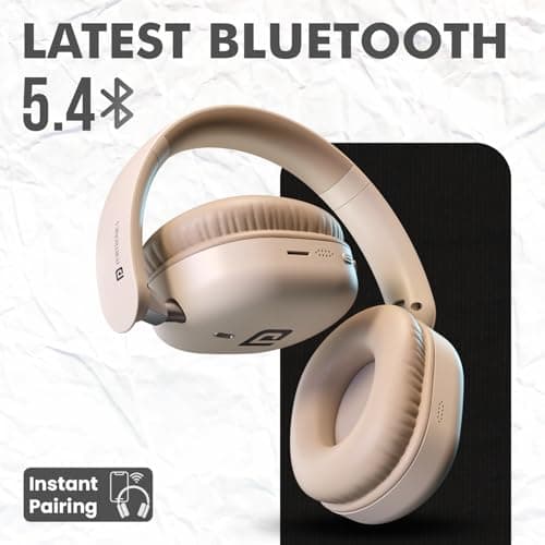 Portronics Muffs M6 Over Ear Wireless Bluetooth Headphone with Upto 40 Hours Playtime, Dual Pairing, 40mm Driver, HD Mic, Bluetooth 5.4V, Foldable Design, Type C Fast Charging (Biege) 4