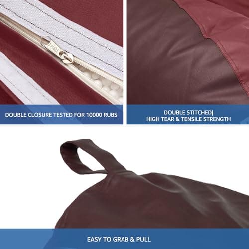 Amazon Brand - Solimo Faux Leather 4XL Bean Bag Cover Without Beans, Classic Bean Bags Cover with Handle & Zipper, Bean Bag Cover for Living Room & Bedroom, 6 Months Warranty (Brown & Tan) 5