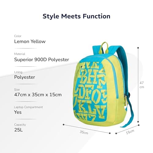 Provogue Alpha everyday laptop backpack with large compartments | College bag for girls, school bag for boys, travel bag with external bottle holder, laptop bag for men & women |25 Ltr (Lemon Yellow) 6
