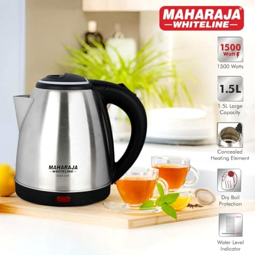 Maharaja Whiteline Viva Joy 1500 Watt Stainless Steel Electric Kettle | 1.5 Litres | Auto Shut Off- White 2