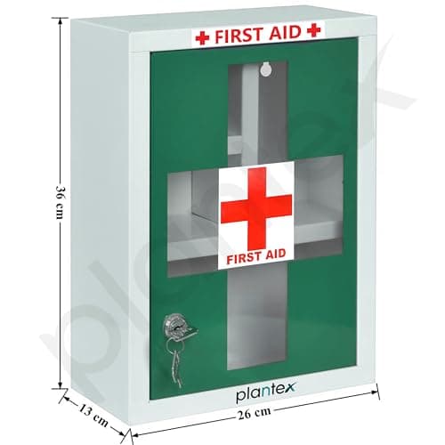 Plantex Metal Emergency First Aid Box for Home/Medical Kit Box for Medicine Storage with Multi Compartments for School, Office - Lockable (Green & White) Big Size, Wall Mount 3