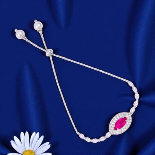 ACCESSHER Women's & Girls Silver Plated Magenta Marquise Crystal Adjustable Bracelet, Stylish Bangle Charm Chain Bracelet Gift For Birthday, Valentine's & Friendship 3