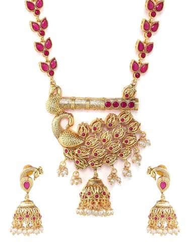 Rubans Women Gold-Plated Pink Handcrafted Faux Ruby Studded Jewellery Set 4
