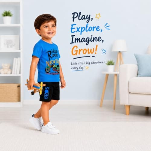 3BROS Boys & Girls Cotton Printed Clothing Set for Kids | Round Neck Half Sleeve T-Shirt & Shorts Set | Summer Wear Co-Ord Set for Baby Boys & Girls | Outfit Pack of 1 (Sky Blue, 3-4 Years) 2