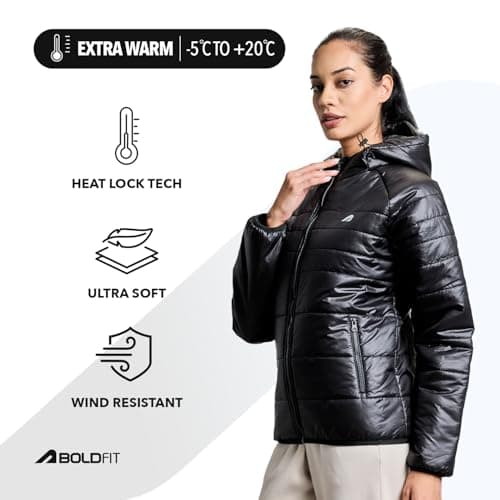 Boldfit Puffer Jacket For Women Hooded Jacket For Women Winter Wear Winter Jacket Full Sleeve Jackets For Women Insulated Winter Jacket For Women Monsoon Winter Wear For Women Jacket - Black S 2