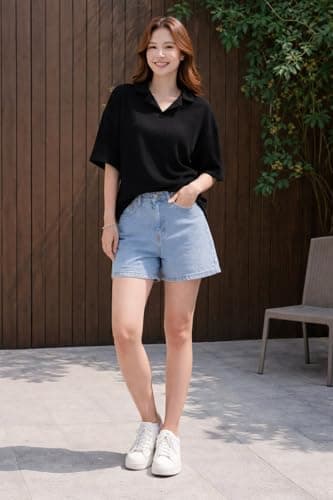 Zilcon Oversized Tshirts for Women V-Neck Summer Short Sleeve Casual Loose Top (Black_XL) 4